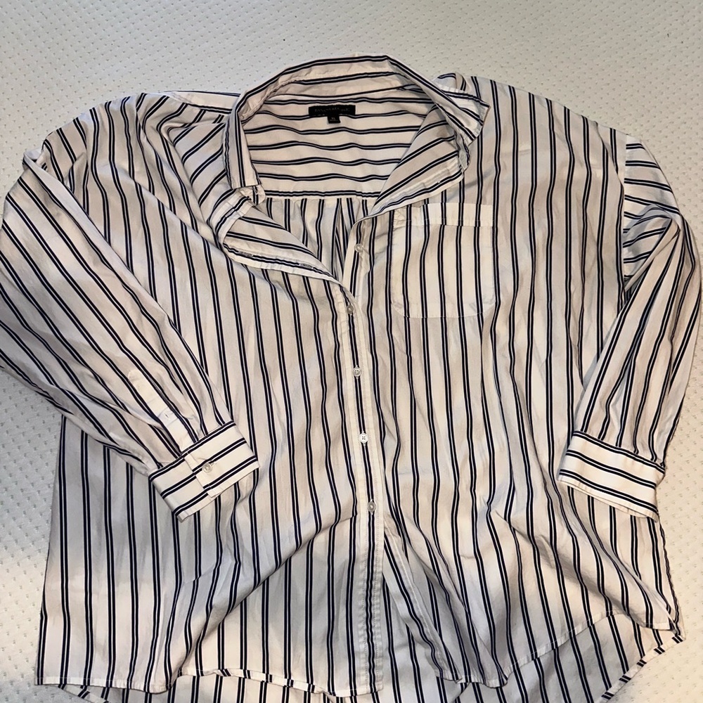 Banana Republic Oversized Navy and White Striped Shirt